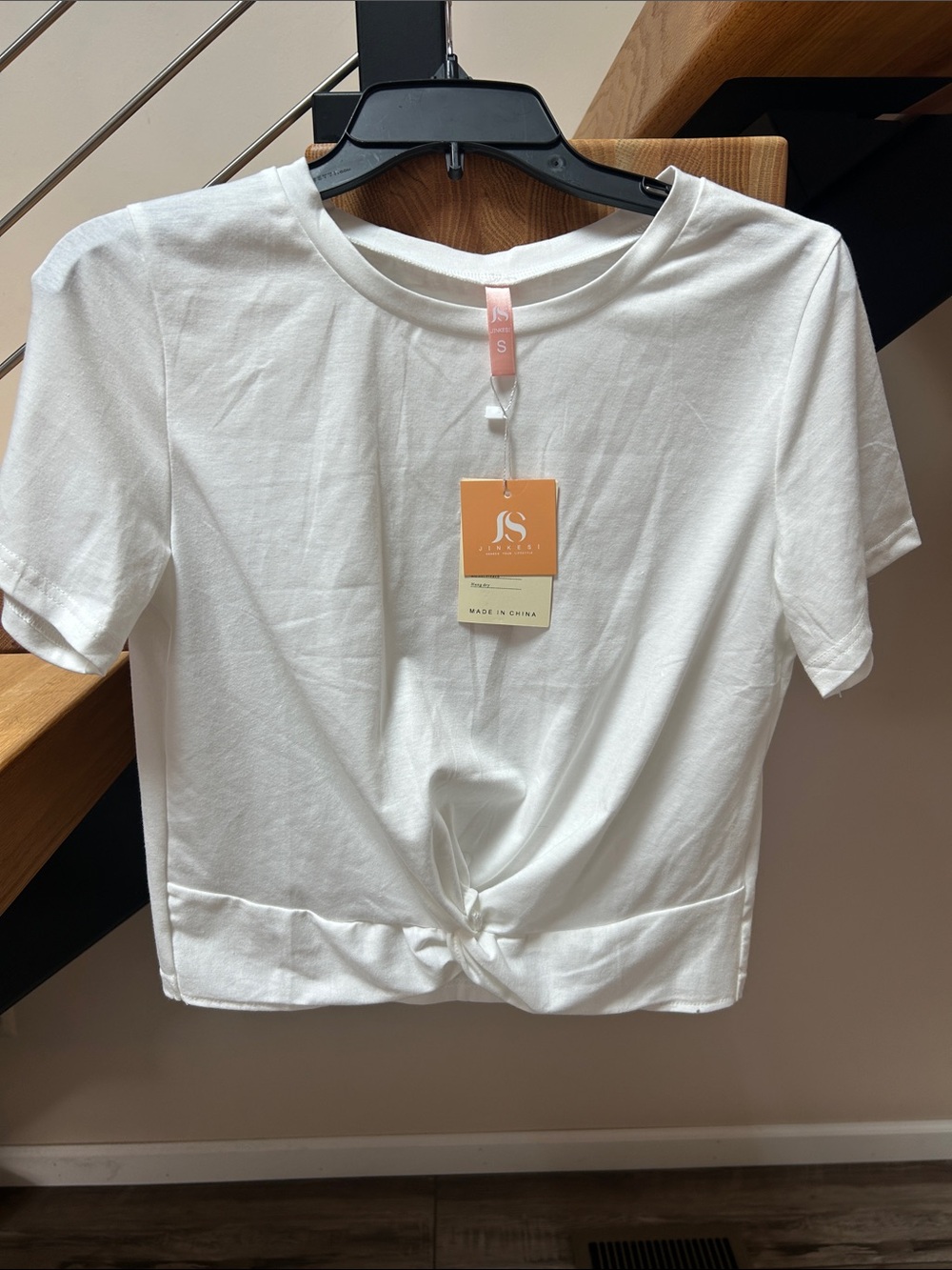 JS Collections White Knot-Front Cropped Tee